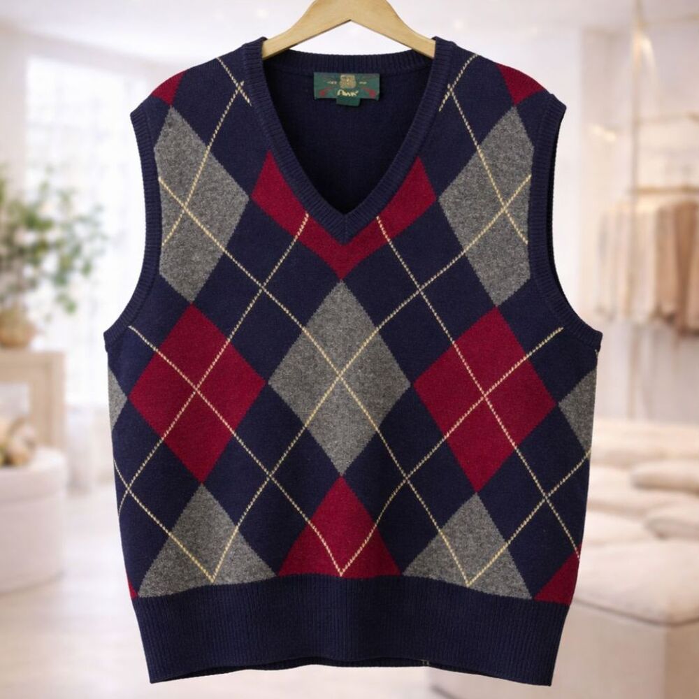 Orvis Lambswool Argyle Sweater Vest Men’s Large Preppy Dadcore Old Money Office